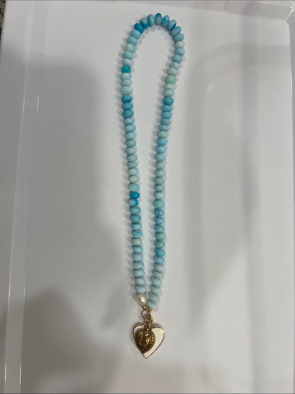 Handmade Gold Heart Pendant genuine Aqua stone Necklace - Women Jewelry